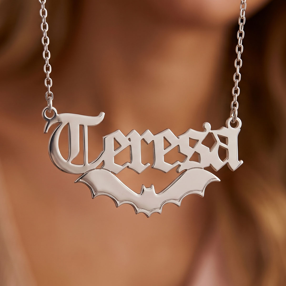 Custom Name Necklace Stainless Steel - Customized Name Stainless Steel Necklace Bat