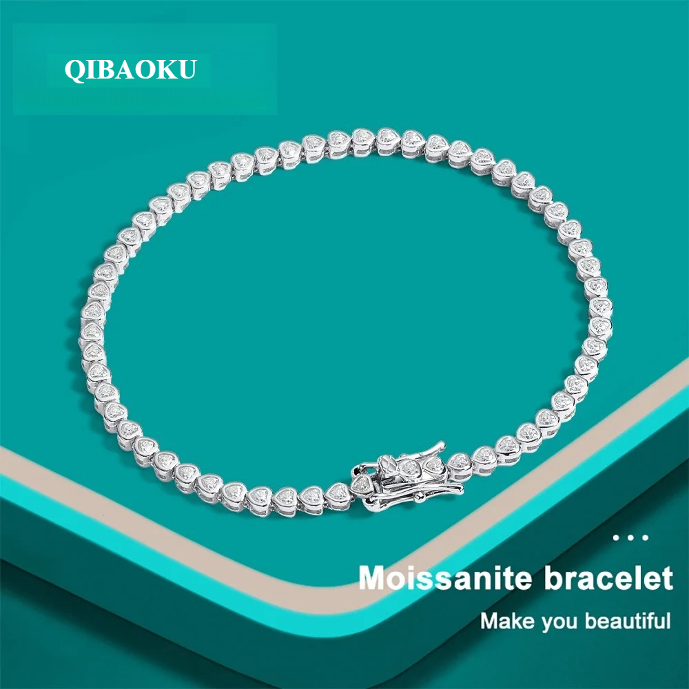 Bracelets - QIBAOKU 4mm Cut Moissanite Tennis Bracelet