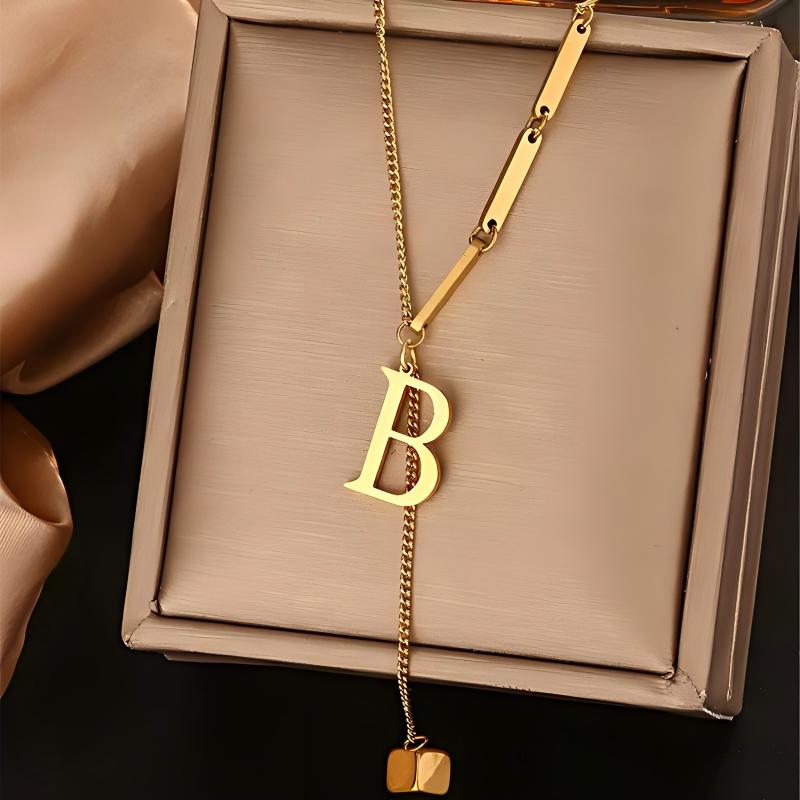 Initial Letter Necklace 18K Gold - 18K Gold Plated Initial B Y