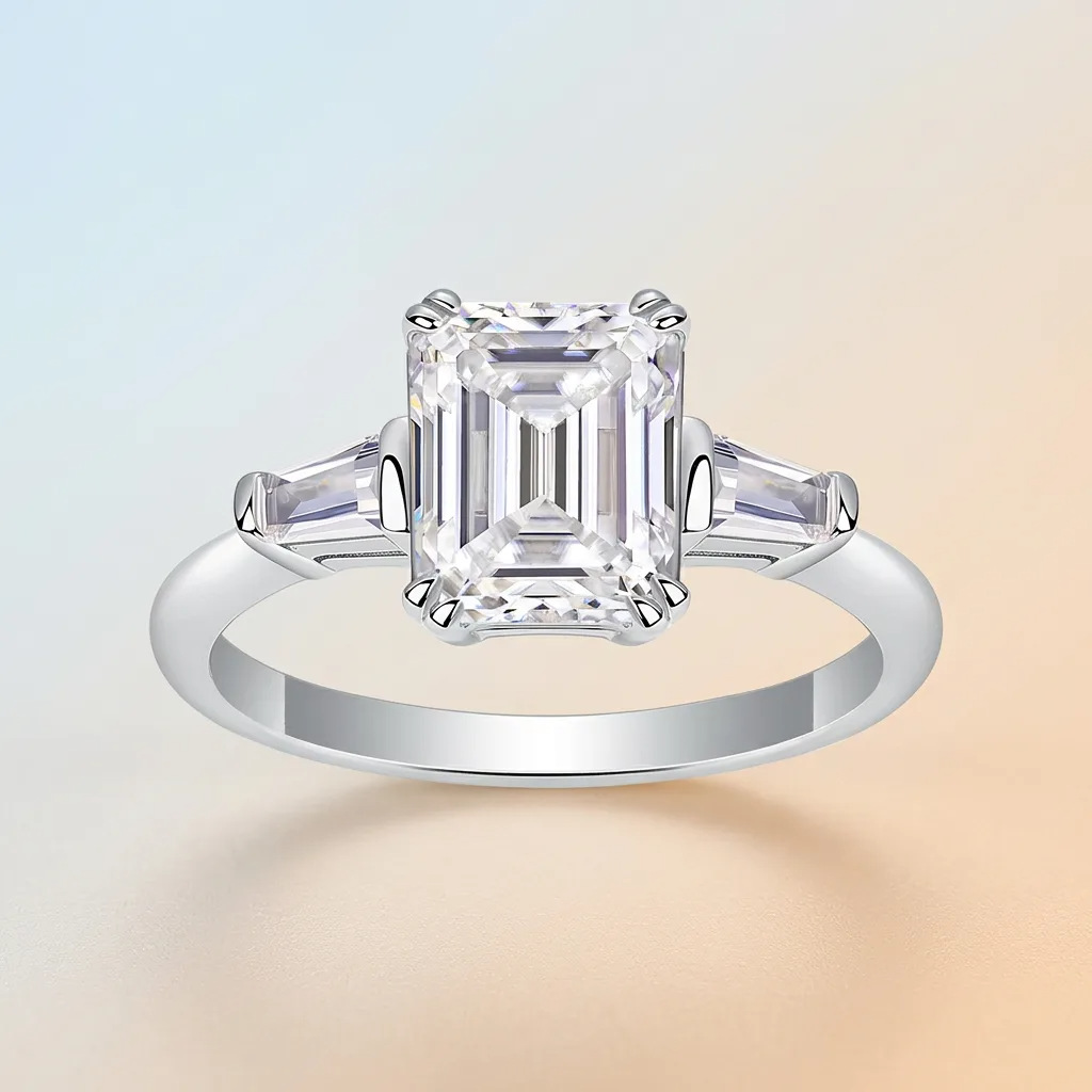 Rings - 925 Sterling Silver Square Moissanite Layered