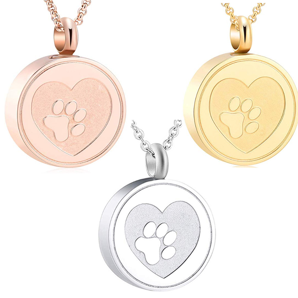 Heart Locket Necklace Photo - Free Engrave Pet Paw Print Heart