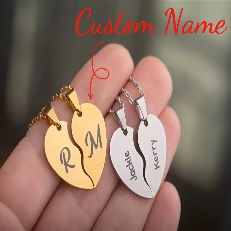 Custom Name Necklace Stainless Steel - Custom Name Interlocking Split Heart Necklace