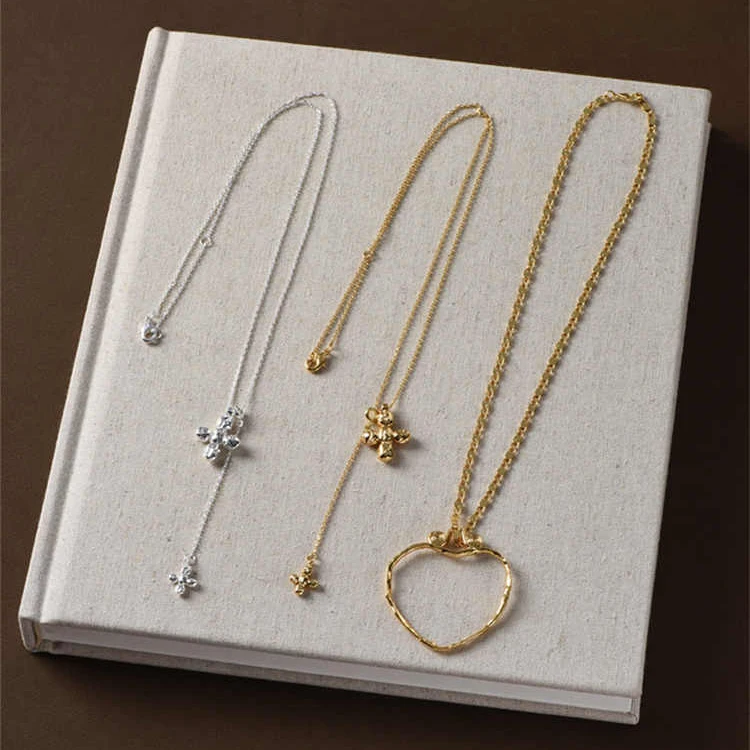 Cross Pendant Necklace Gold - Europe America Big Heart Double Layered