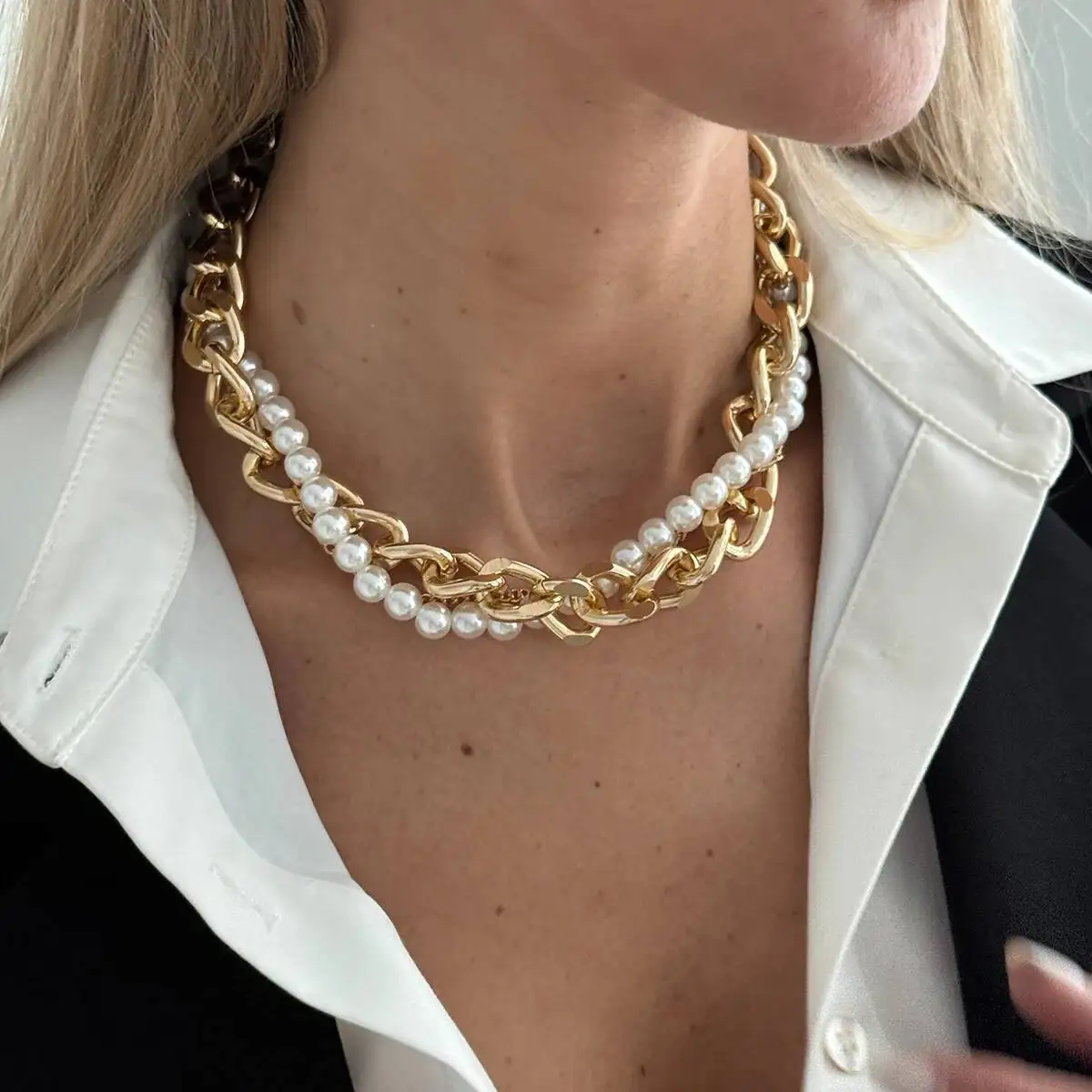 Pearl Choker Necklace Vintage - Vintage Metal Chunky Choker Necklace with