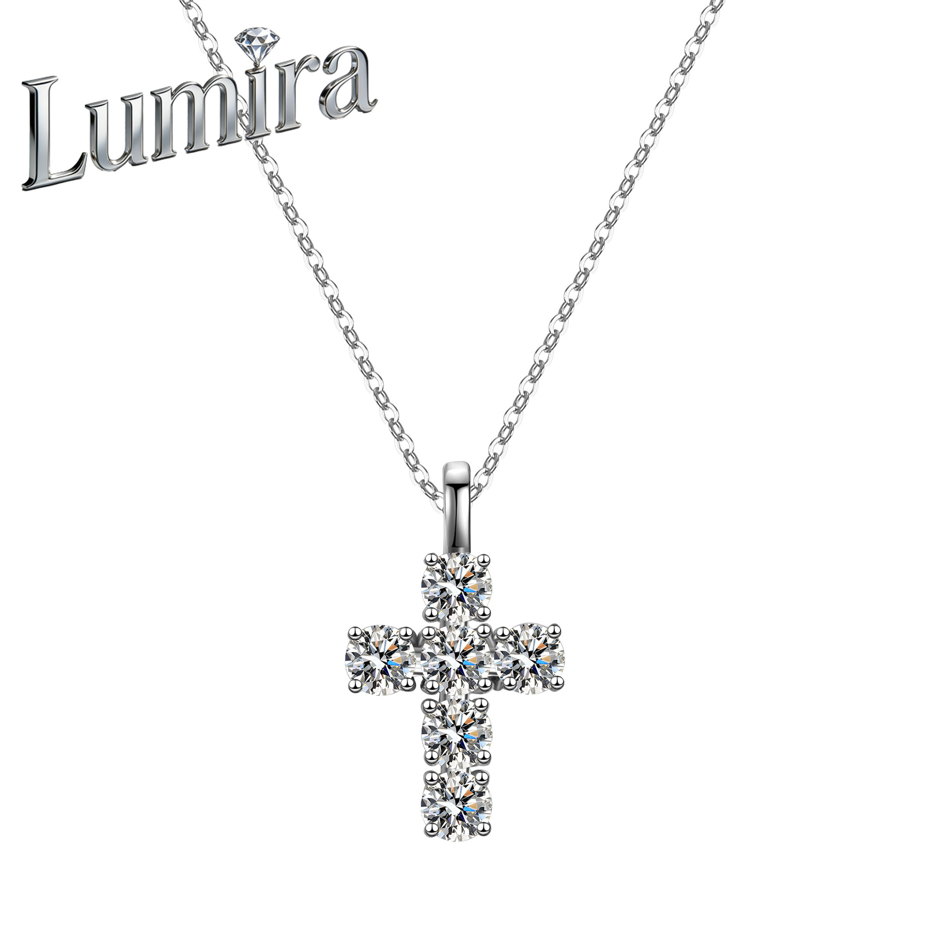 Cross Pendant Necklace Gold - Lumira Platinum PT950 3-Carat Moissanite Necklace