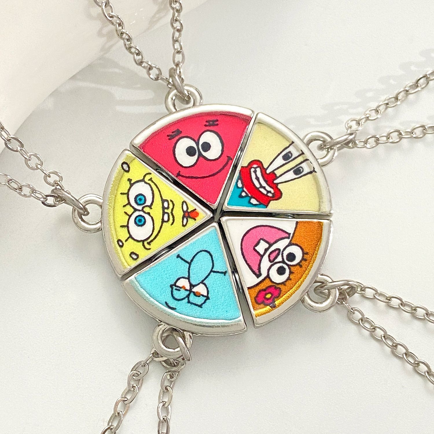 Anime Pendant Necklace - Cute Patrick Star Pizza Magnet Split