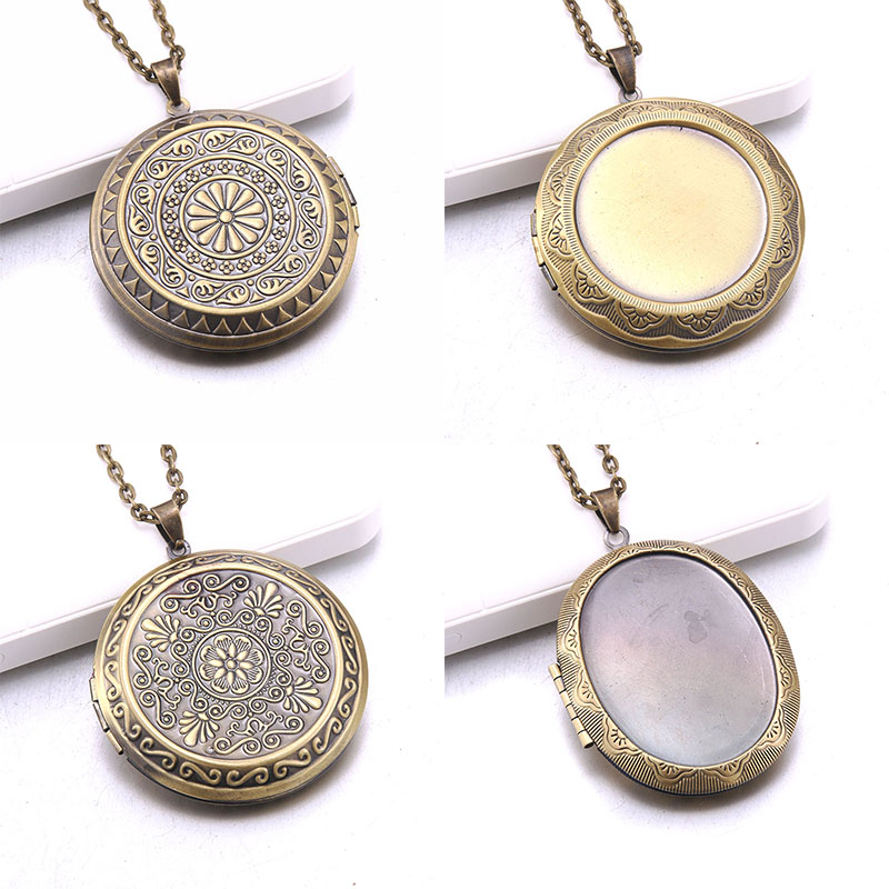 Heart Locket Necklace Photo - Delicate Floral Oval Heart Locket Pendant