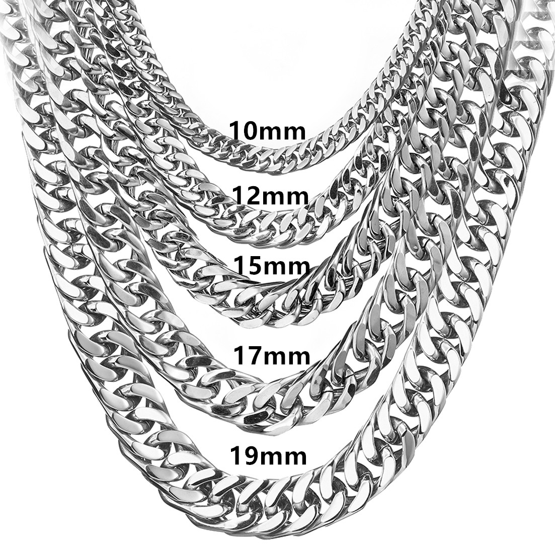 Cuban Link Chain 12Mm - 8mm-19mm Any Length Heavy Polished Silver
