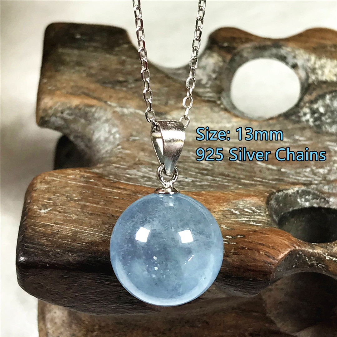 13mm Natural Blue Aquamarine P - 925 Sterling Silver Chain Necklace Men ulasan dan harga