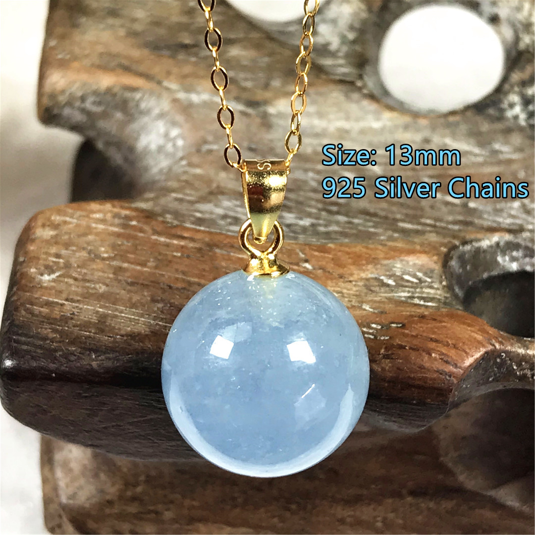 13mm Natural Blue Aquamarine P - 925 Sterling Silver Chain Necklace Men ulasan dan harga