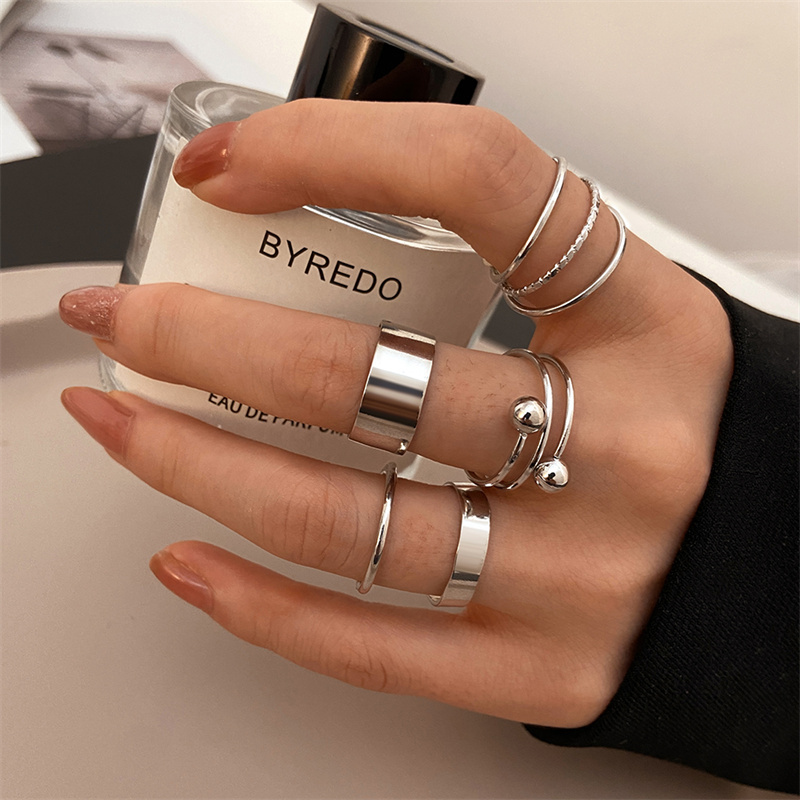 Metal Bead Punk Ring Set Slive - Vintage Punk Knuckle Rings Set ulasan dan harga
