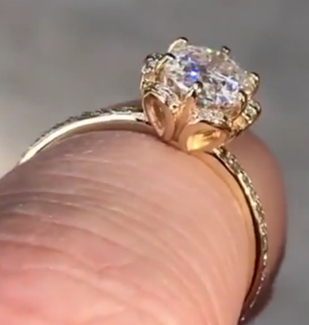 Custom Solid 14K Yellow Gold W - Moissanite Engagement Ring 1 Carat ulasan dan harga