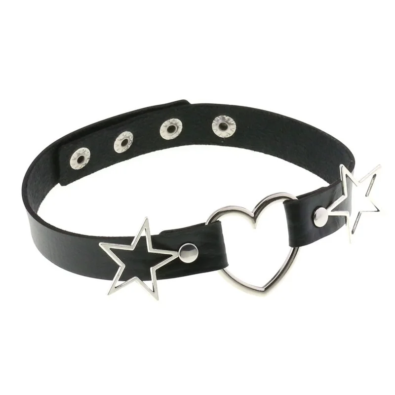 Decopunk Punk PU Leather Heart - Goth Punk Spike Choker ulasan dan harga