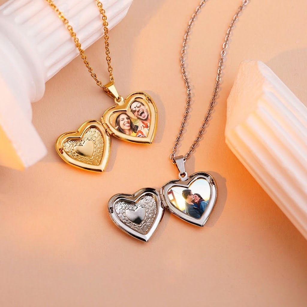 Custom Photo Keepsake Box Luxu - Heart Locket Necklace Photo ulasan dan harga