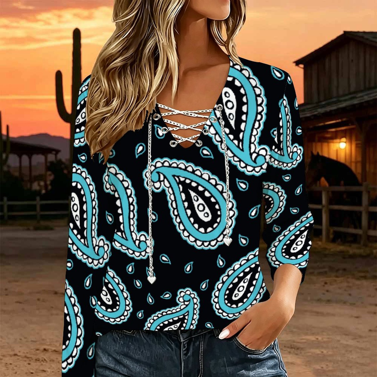 Women V Neck Long Sleeve Top M - Necklaces ulasan dan harga