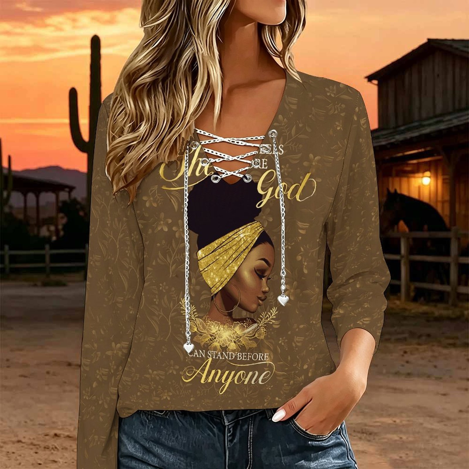 Women V Neck Long Sleeve Top M - Necklaces ulasan dan harga