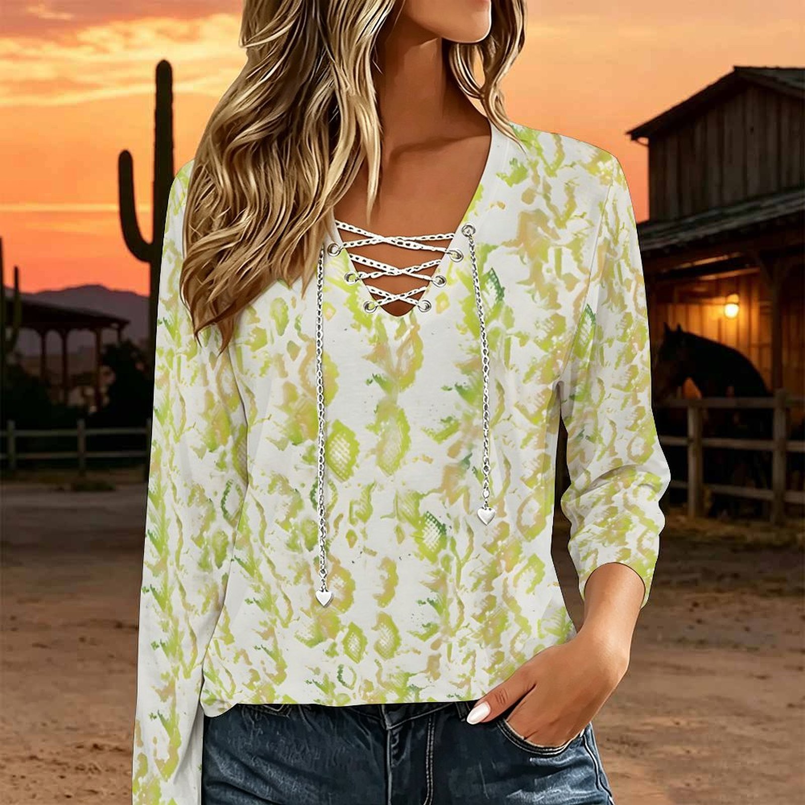 Women V Neck Long Sleeve Top M - Necklaces ulasan dan harga
