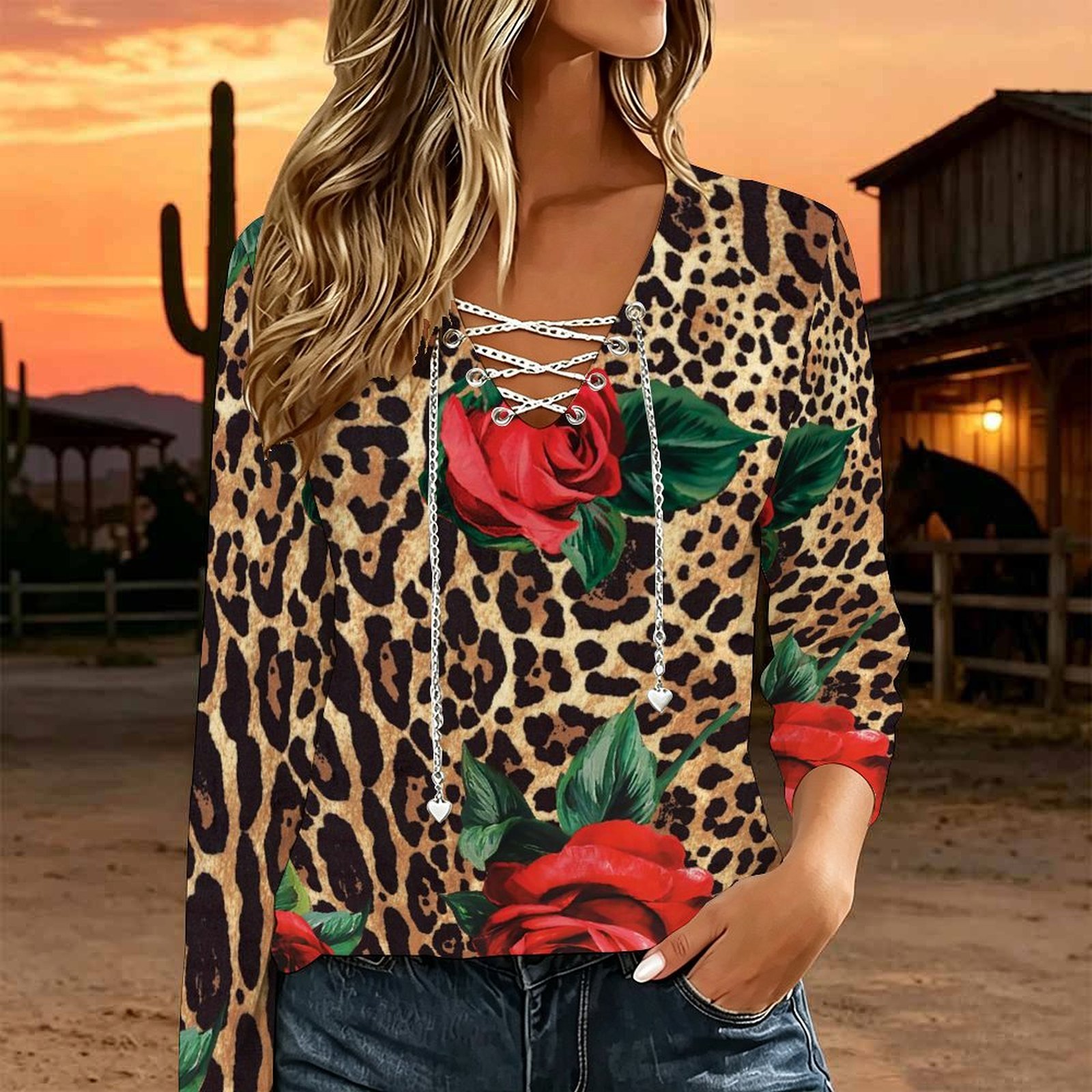 Women V Neck Long Sleeve Top M - Necklaces ulasan dan harga