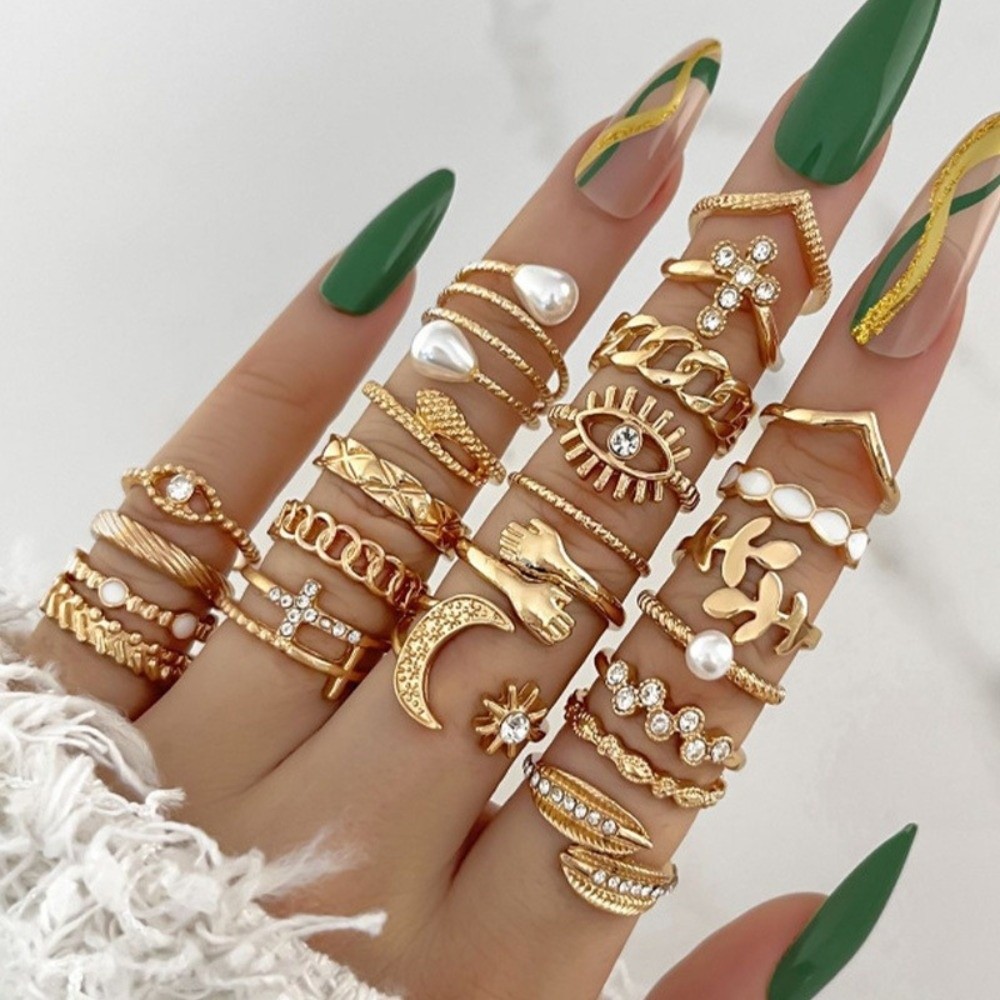 23 Pcs/Set Vintage Punk Ring S - Vintage Punk Knuckle Rings Set ulasan dan harga