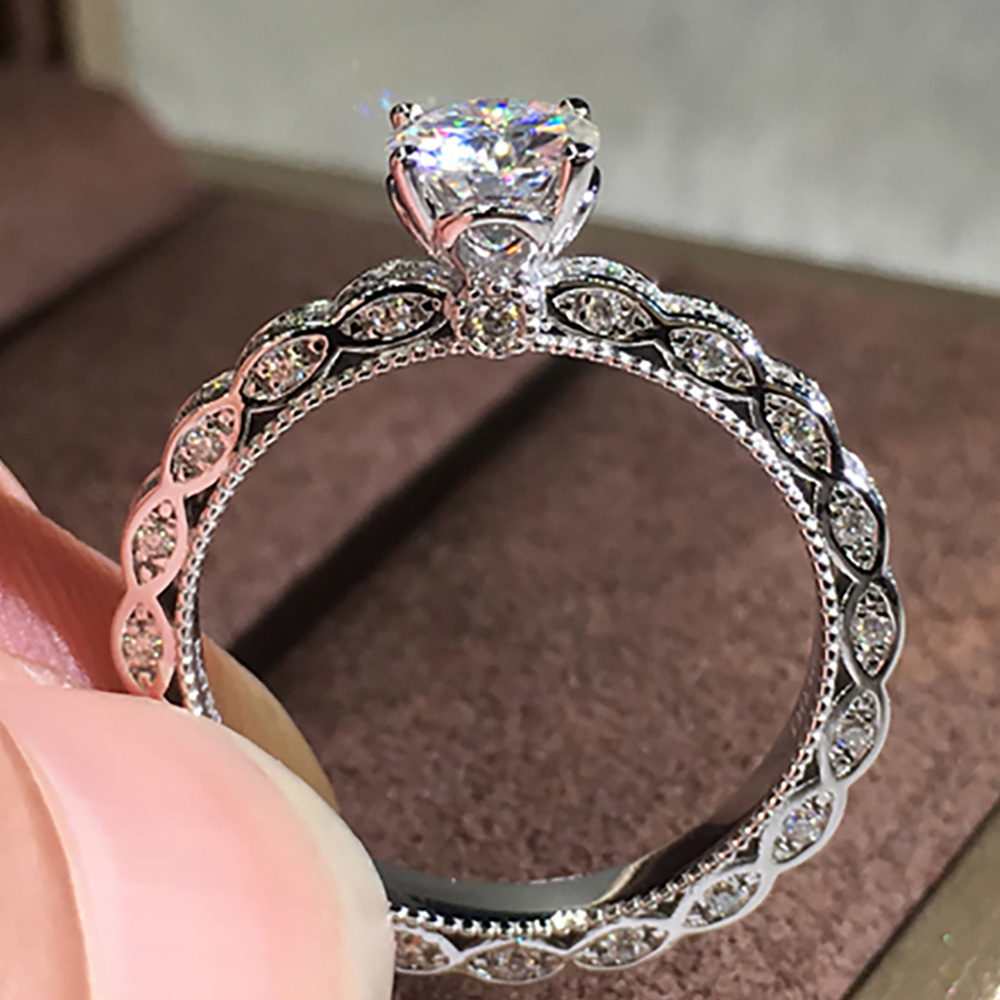 Custom Solid 18K Au750 White G - Moissanite Engagement Ring 1 Carat ulasan dan harga