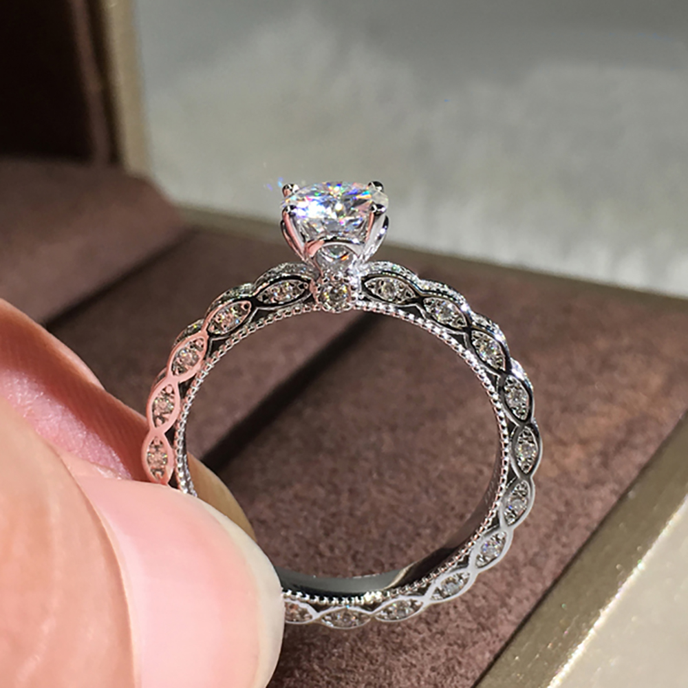Custom Solid 18K Au750 White G - Moissanite Engagement Ring 1 Carat ulasan dan harga