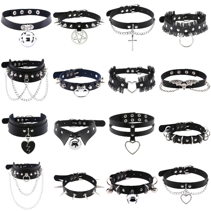 Trendy Punk Spike Rivet Leathe - Goth Punk Spike Choker ulasan dan harga