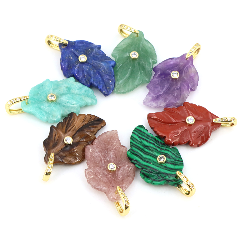 Natural Stone Leaf Pendant Hea - Crystal Pendant Necklace Natural Stone ulasan dan harga