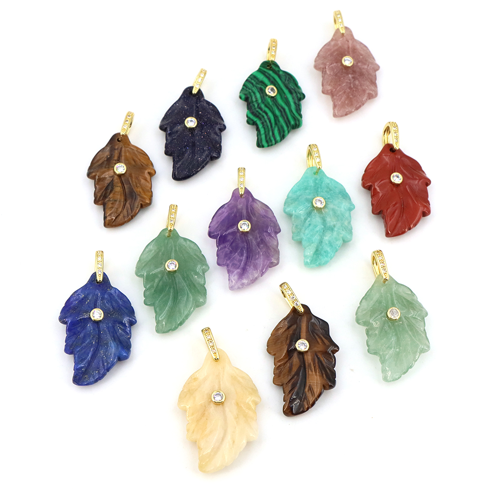 Natural Stone Leaf Pendant Hea - Crystal Pendant Necklace Natural Stone ulasan dan harga