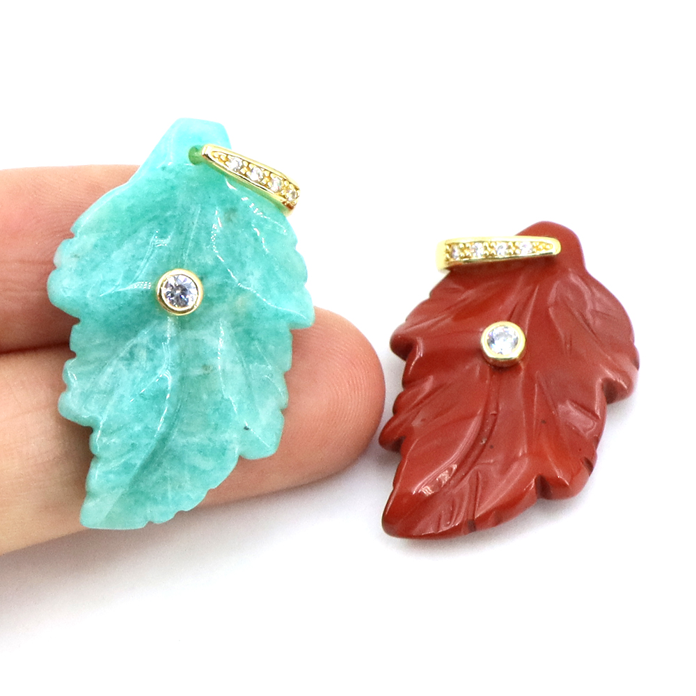 Natural Stone Leaf Pendant Hea - Crystal Pendant Necklace Natural Stone ulasan dan harga