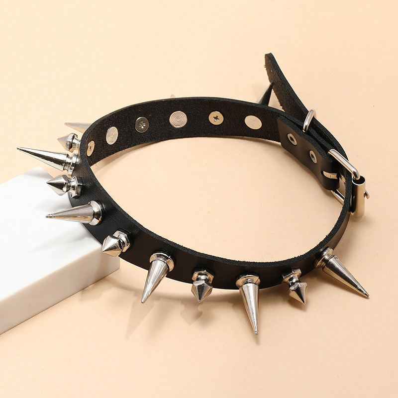 Punk Long Spike Choker Faux Le - Goth Punk Spike Choker ulasan dan harga