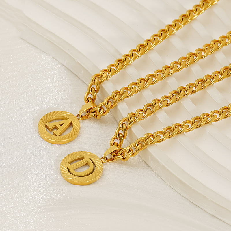 Stainless Steel 5MM Cuban Chai - Initial Letter Necklace 18K Gold ulasan dan harga