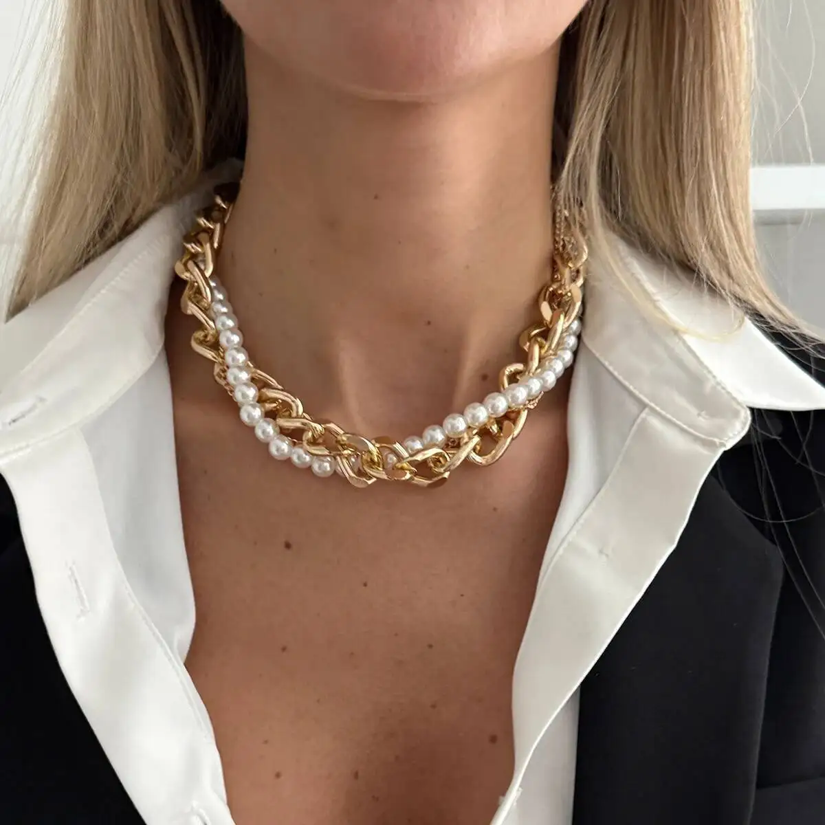 Vintage Metal Chunky Choker Ne - Pearl Choker Necklace Vintage ulasan dan harga