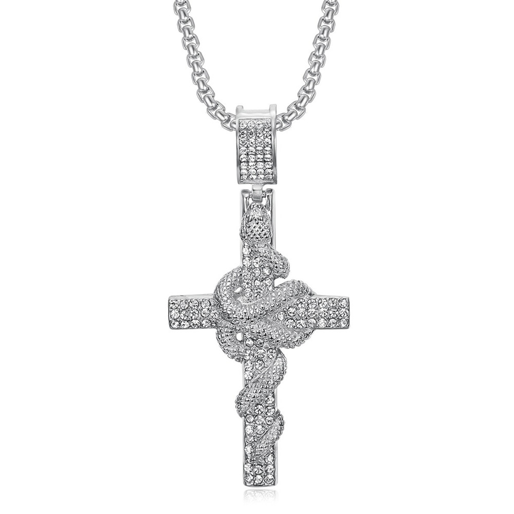 Snake Pattern Carved Stainless - Cross Pendant Necklace Gold ulasan dan harga