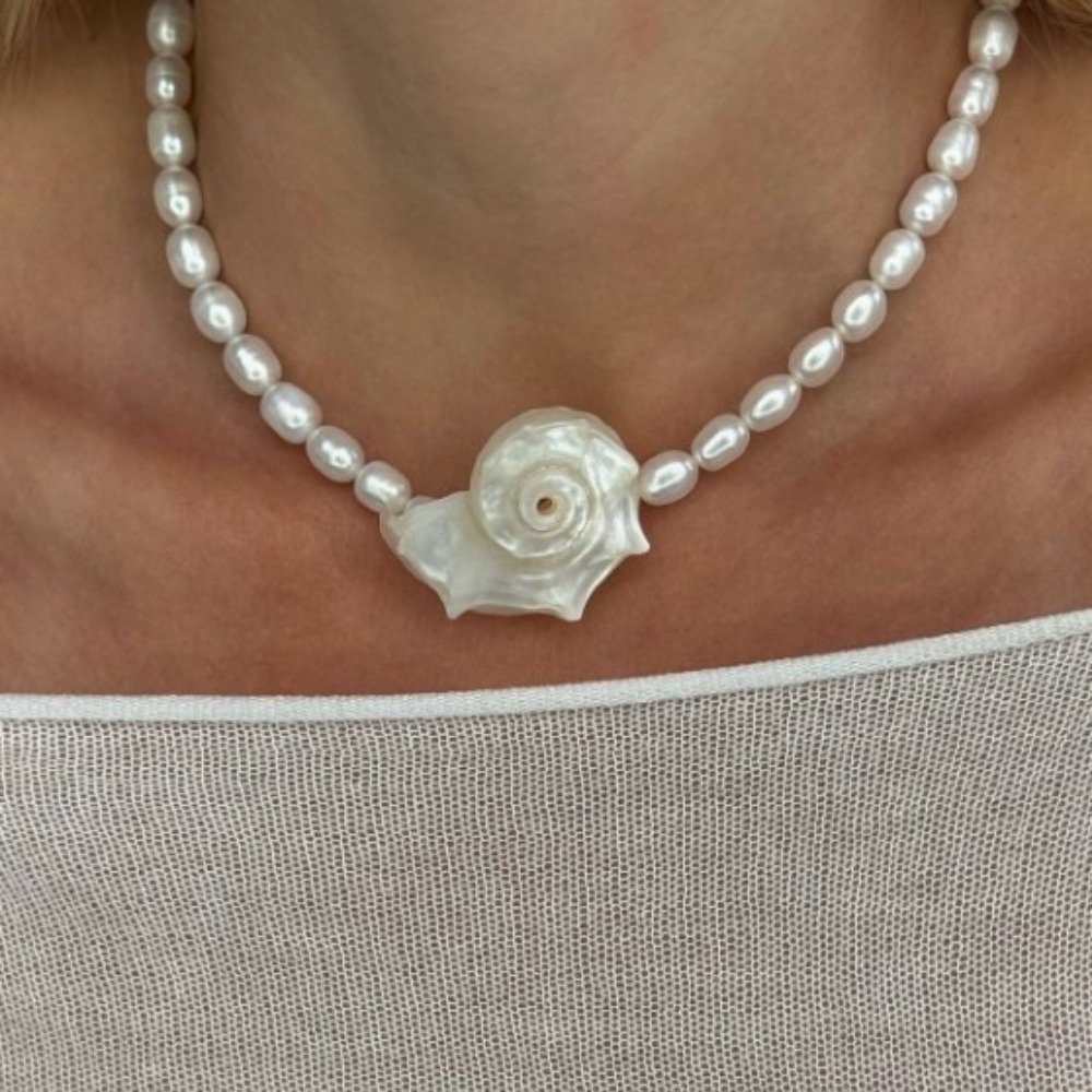Vintage Bohemian Natural Conch - Pearl Choker Necklace Vintage ulasan dan harga
