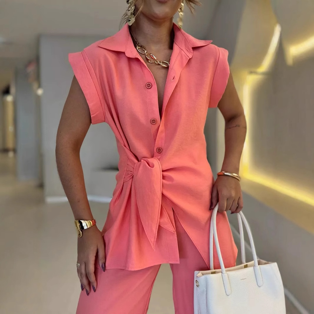 Women Tie Waist Short Sleeve T - Necklaces ulasan dan harga