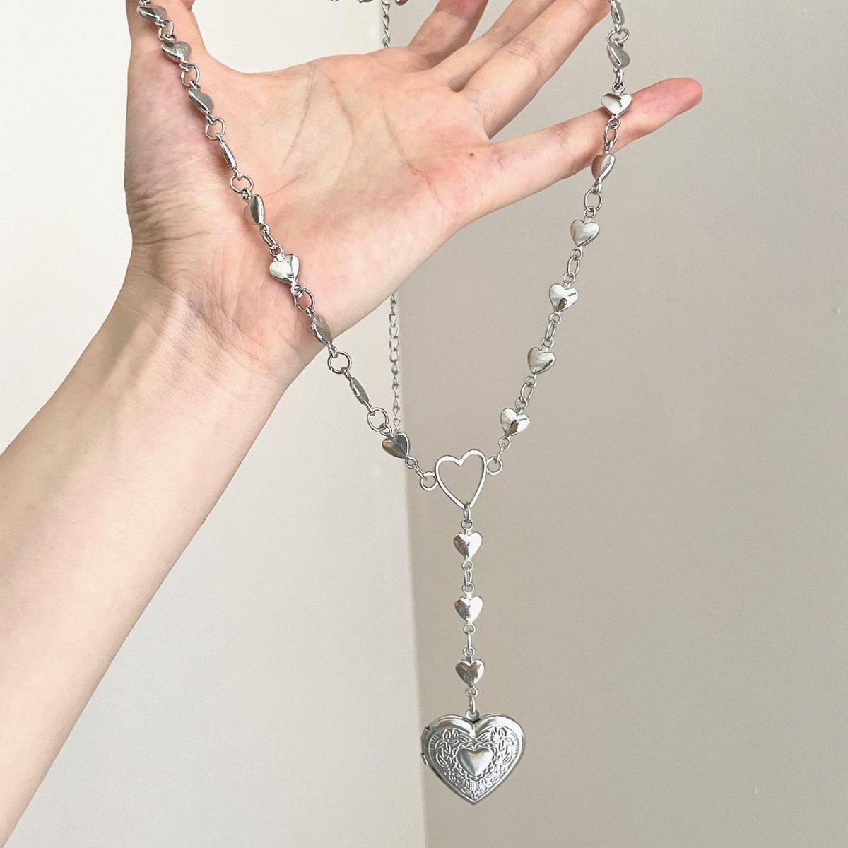 Silver Full Heart Link Locket  - Heart Locket Necklace Photo ulasan dan harga
