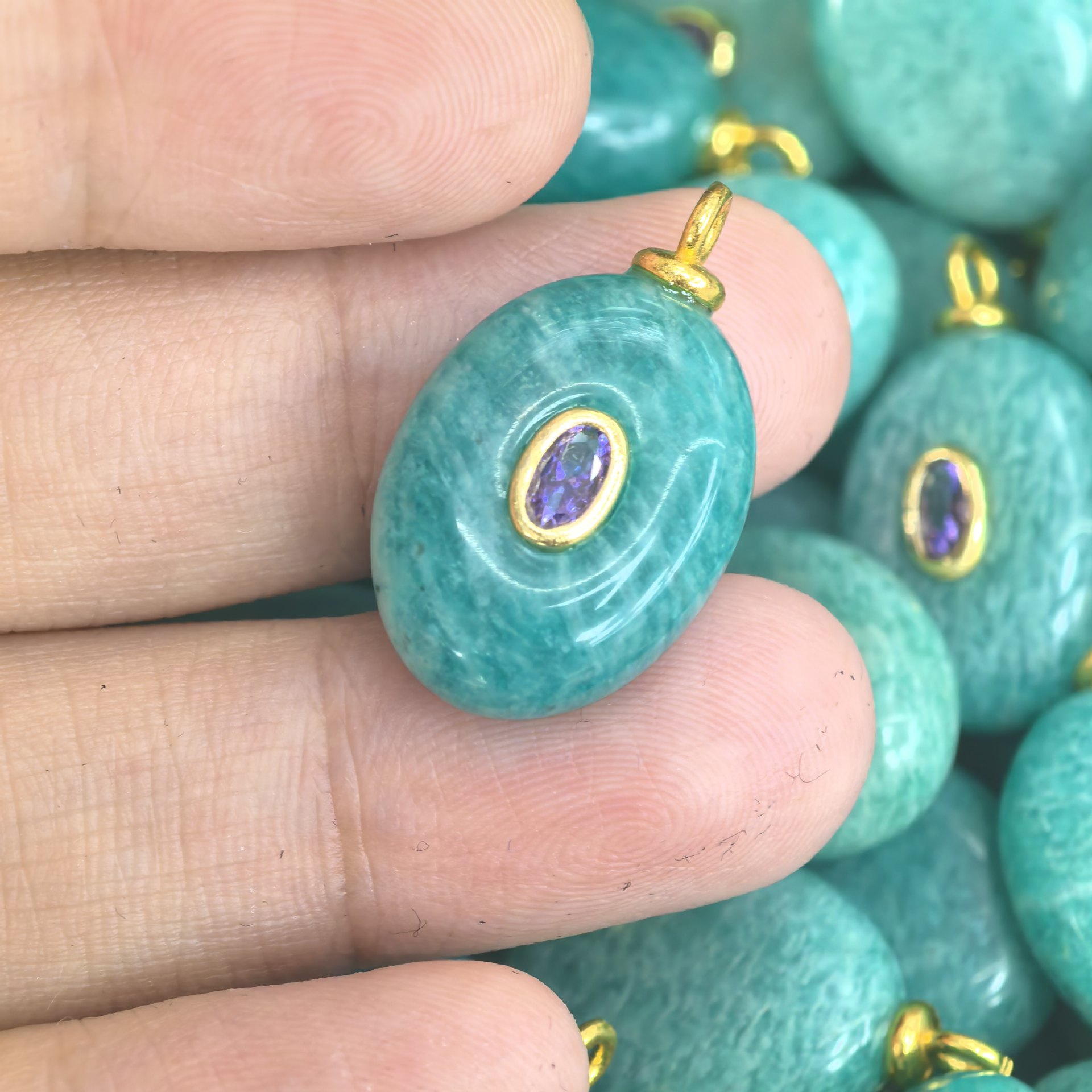 1pc Natural Stone Oval Inlaid  - Crystal Pendant Necklace Natural Stone ulasan dan harga