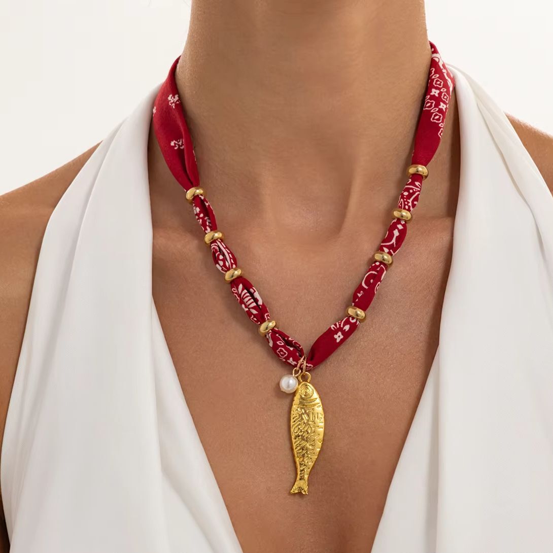 KunJoe Bohemia Vintage Red Rib - Pearl Choker Necklace Vintage ulasan dan harga