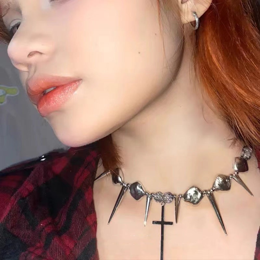 Y2k Subculture Spike Cross Riv - Goth Punk Spike Choker ulasan dan harga
